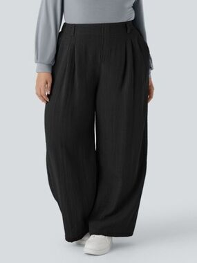 Halara High Waisted Pocket Wide Leg Flowy Casual Linen-Feel Pants Womens 3X
